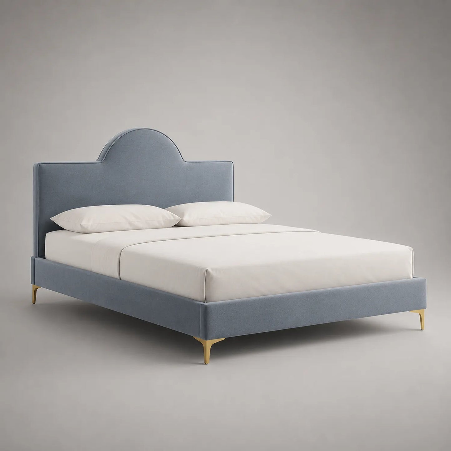 Polsterbett 180x200 cm Leinen Blau Metallbeine Gebogenes Kopfteil