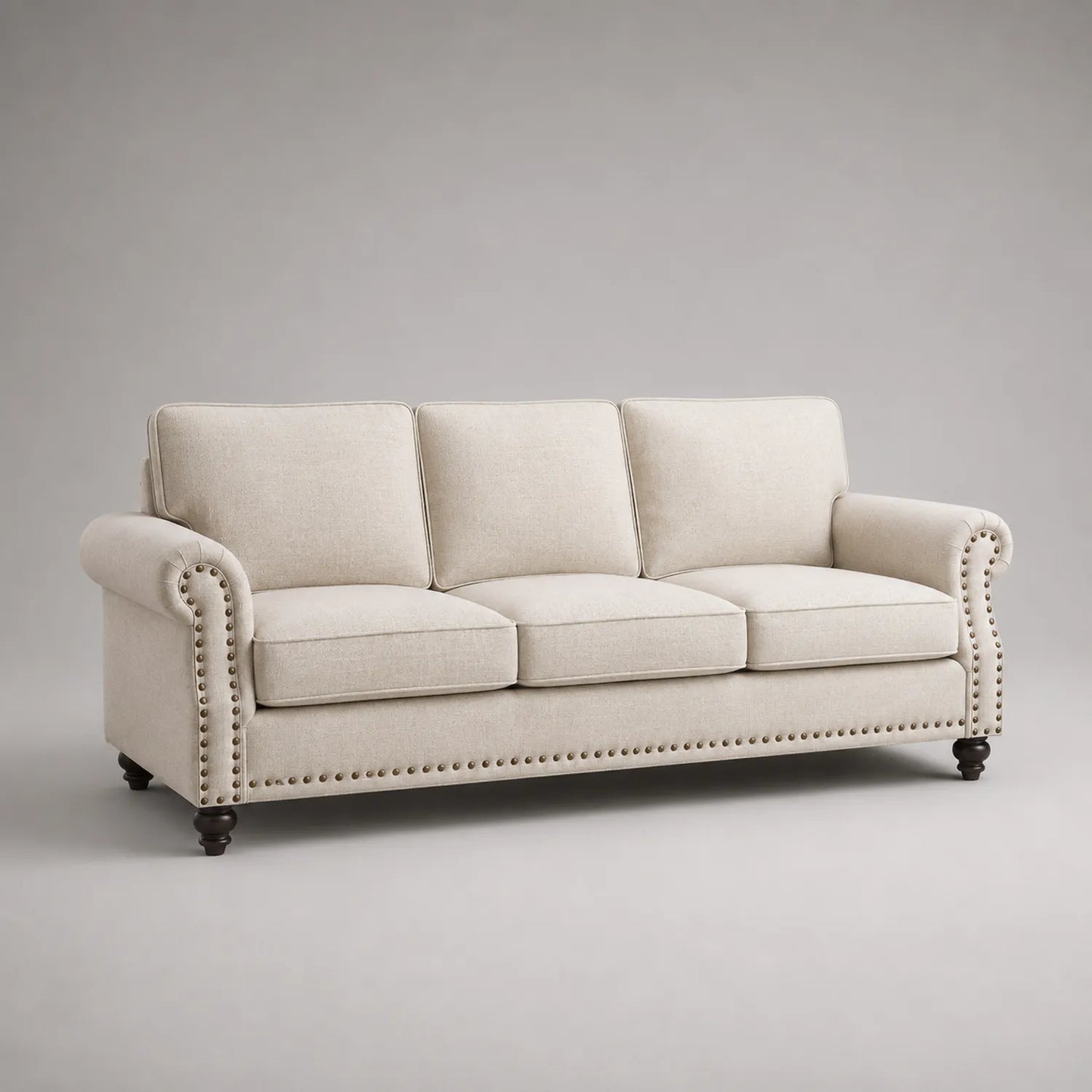 3-Sitzer Stoffsofa Beige mit Holzrahmen