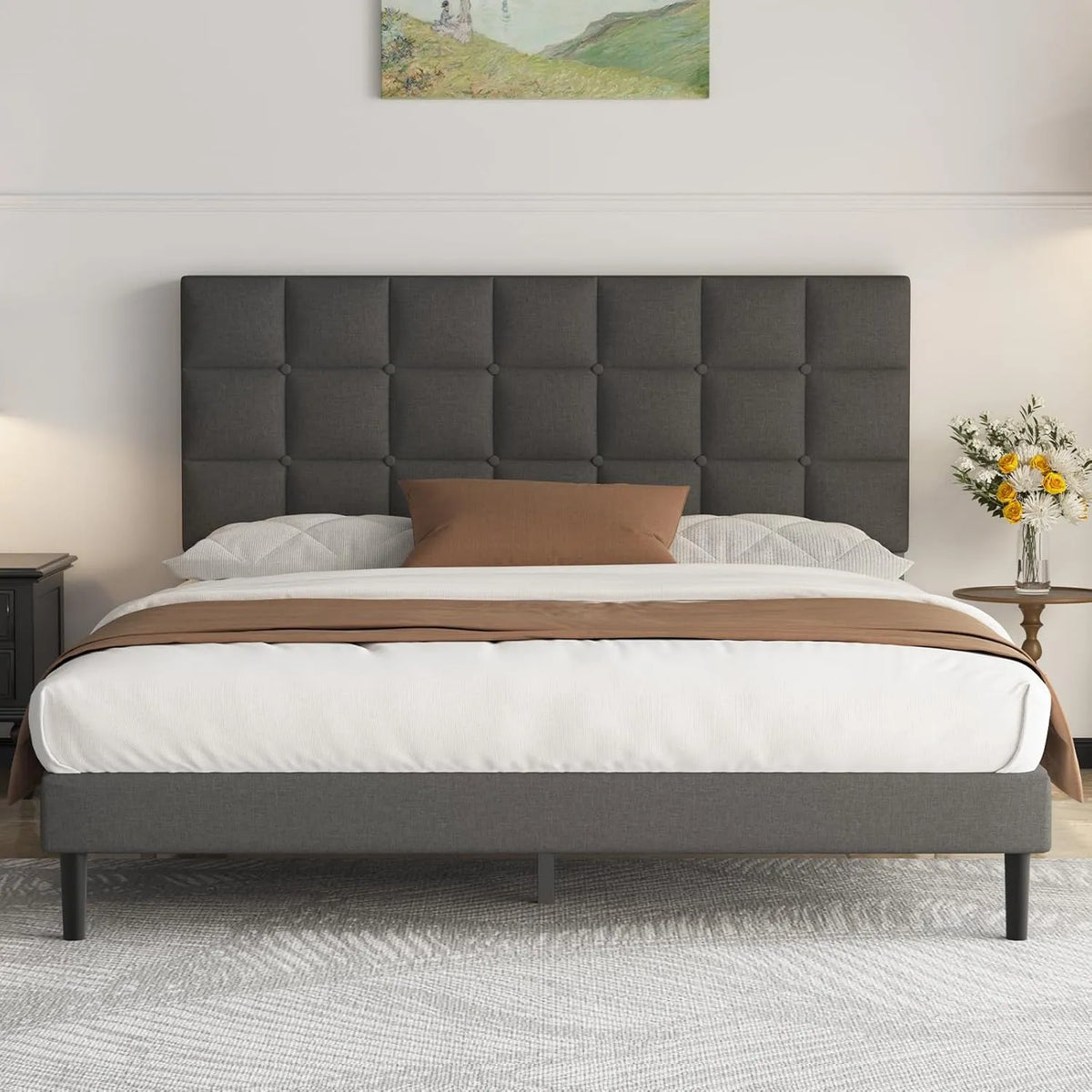 Polsterbett und gepolstertes Bettgestell: mit Lattenrost, 180 × 200cm, 30 cm, grau