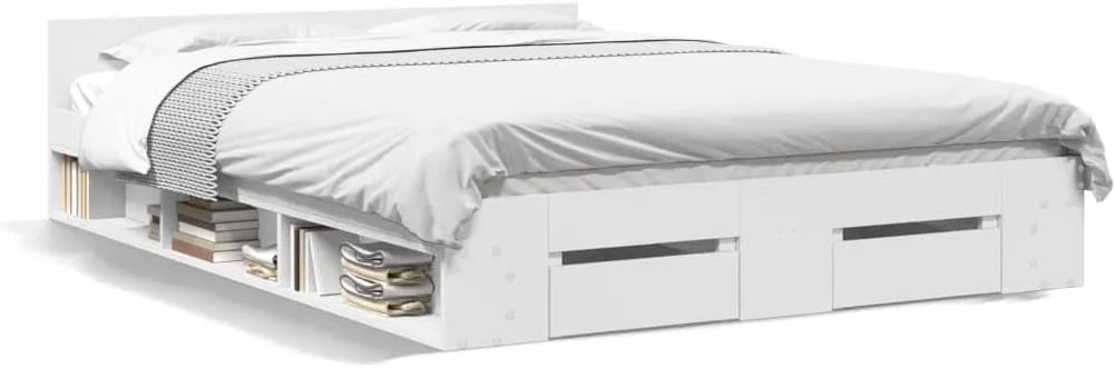 Bettgestell und Bettrahmen – mit Schubladen, 120 × 190 cm, weiß, mit Stoffbezug