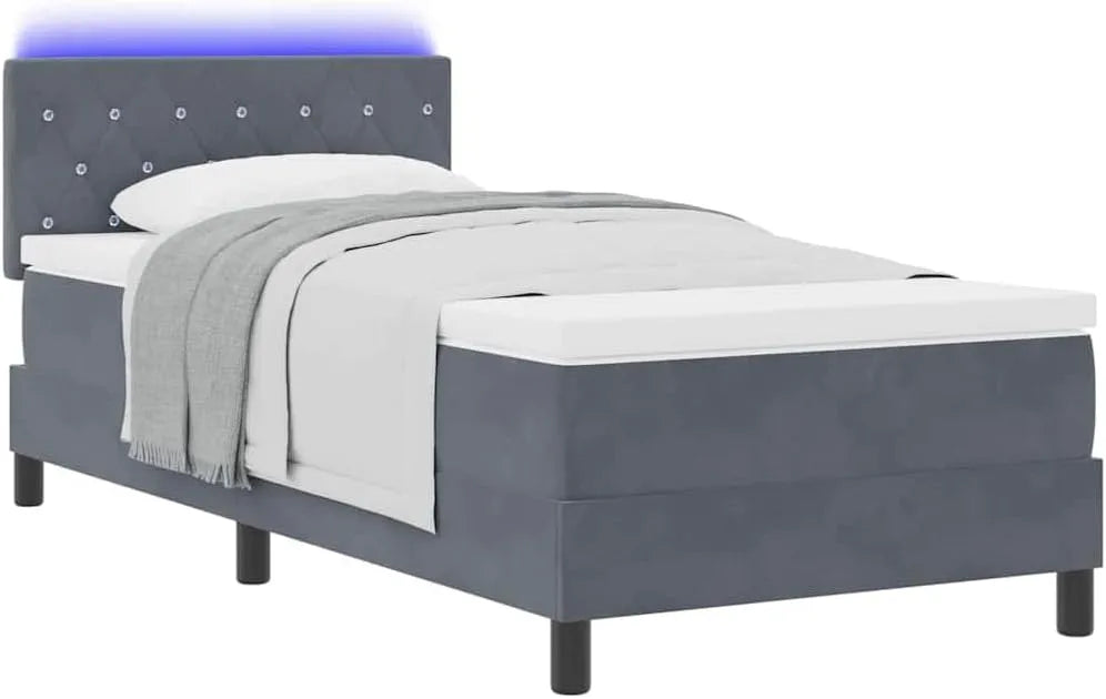 Polsterbett und gepolstertes Bettgestell: mit Samtbezug, verstellbar, LED-Anzeige, 90 × 200 cm, grau