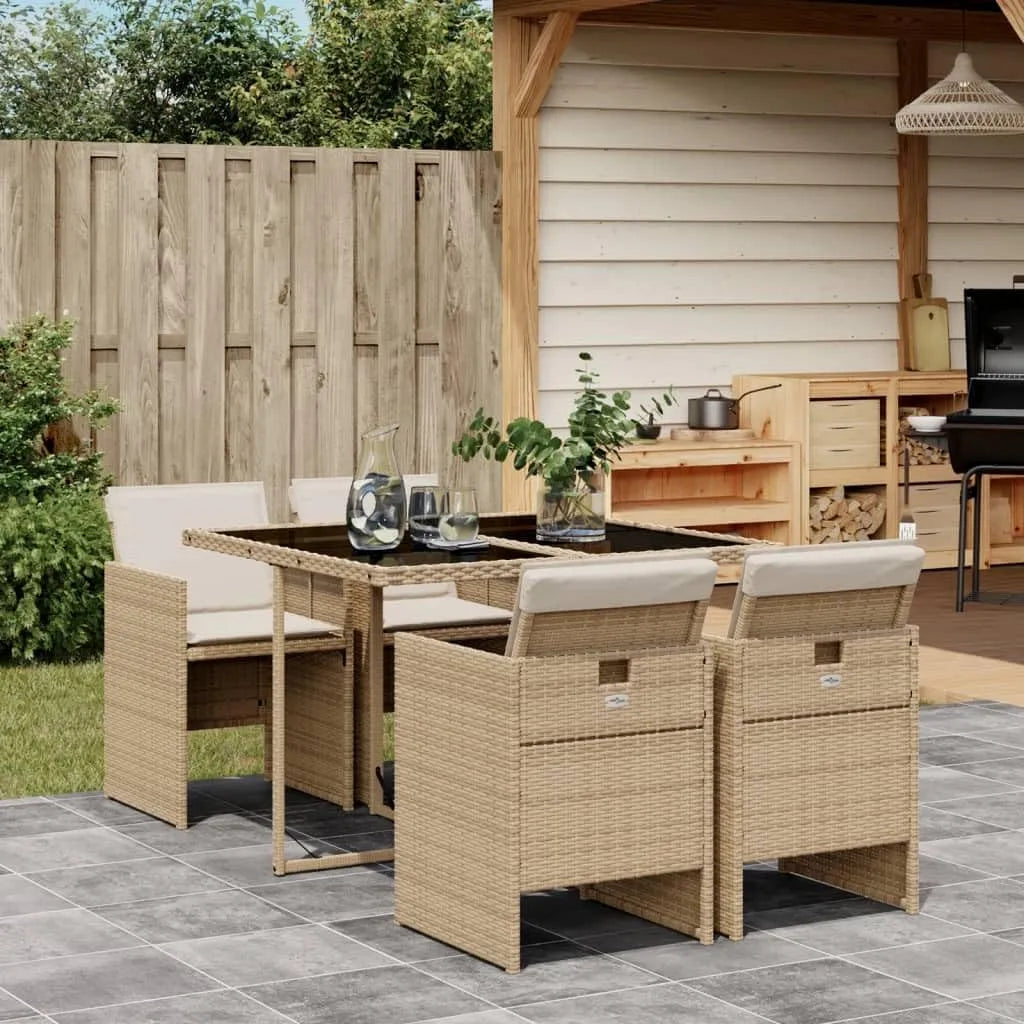 Essgruppe — wetterfest, aus Polyrattan, 5-tlg, beige