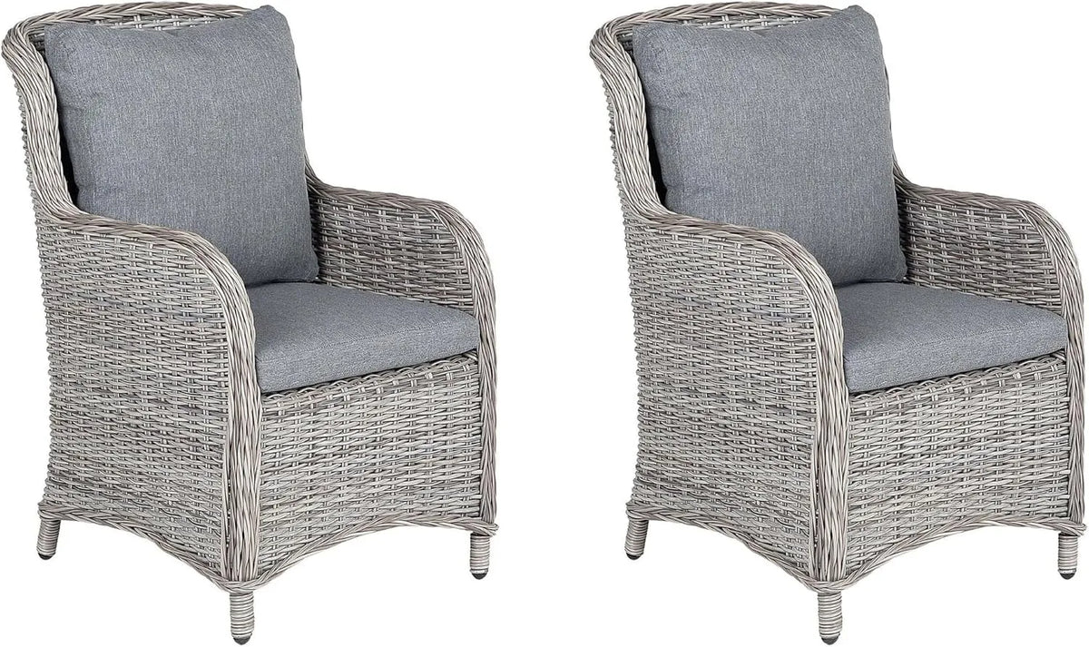 Gartenstuhl und Terrassenstuhl – aus Polyrattan, 2er Set, grau