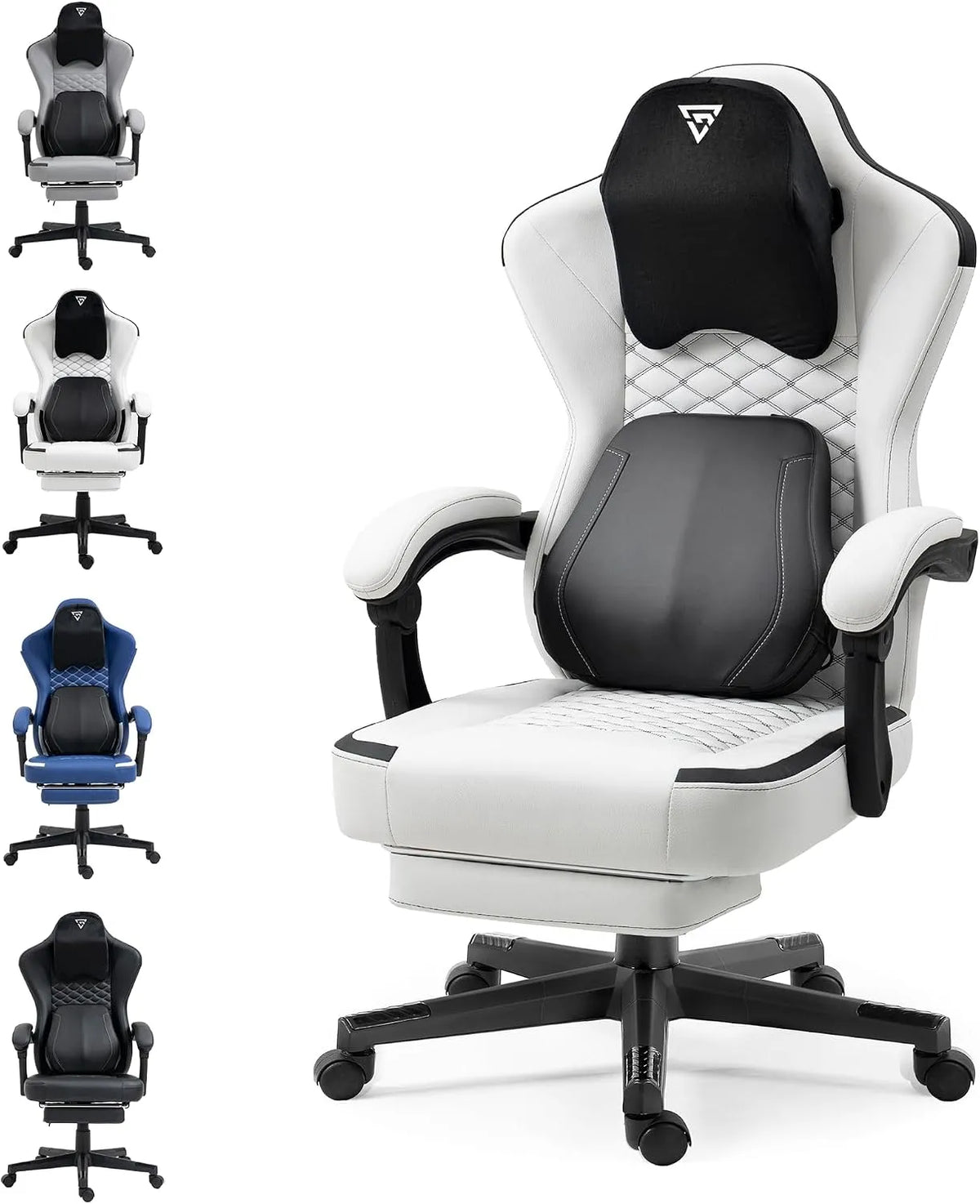 Stuhl — Wärmefunktion, mit Kissen, für Gaming, weiß, mit Massagefunktion