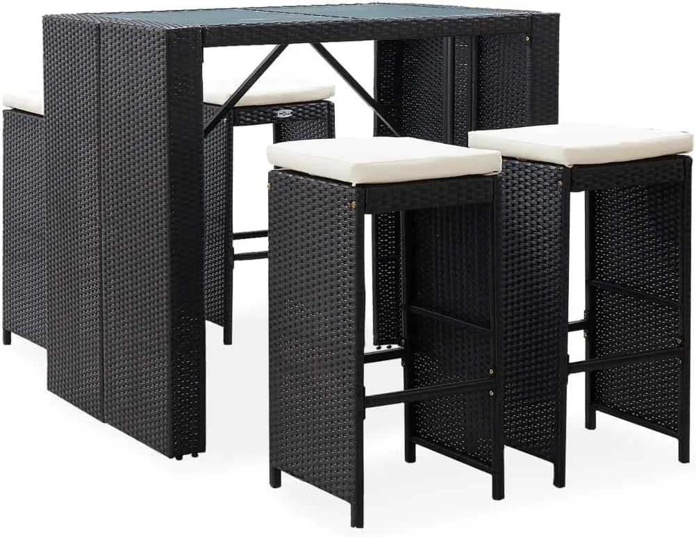 Barhocker und Tresenhocker – TLG, aus Polyrattan, 5-TLG, schwarz