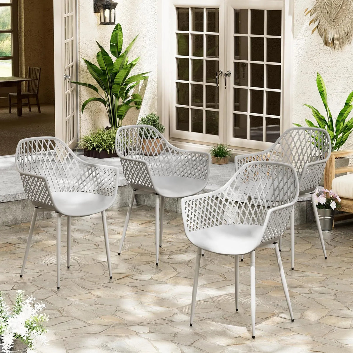 Gartenstühle: aus Kunststoff, 4er Set, 120 kg, grau, aus Metall