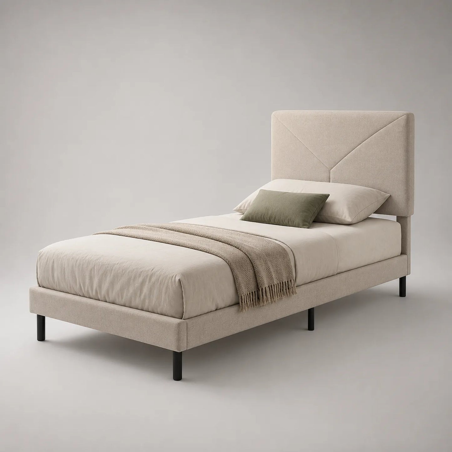 Einzelbett mit gepolstertem Kopfteil Beige Textil 200x90 cm