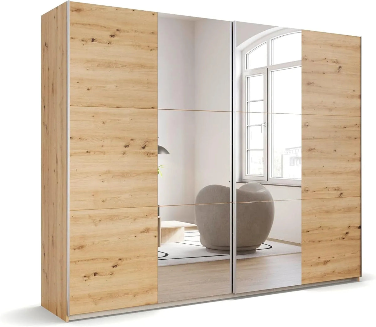 Rauch Möbel Kleiderschrank und Garderobenschrank — aus Holz, mit Kleiderstange, mit Einlegeböden, mit Spiegel, 2-türig, 3 Einlegeböden