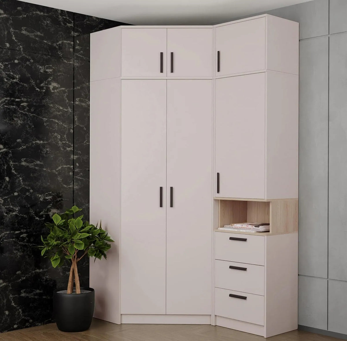 Kleiderschrank und Garderobenschrank — Cashmere, mit Kleiderstange, mit Einlegeböden, 91 × 235 × 143 cm