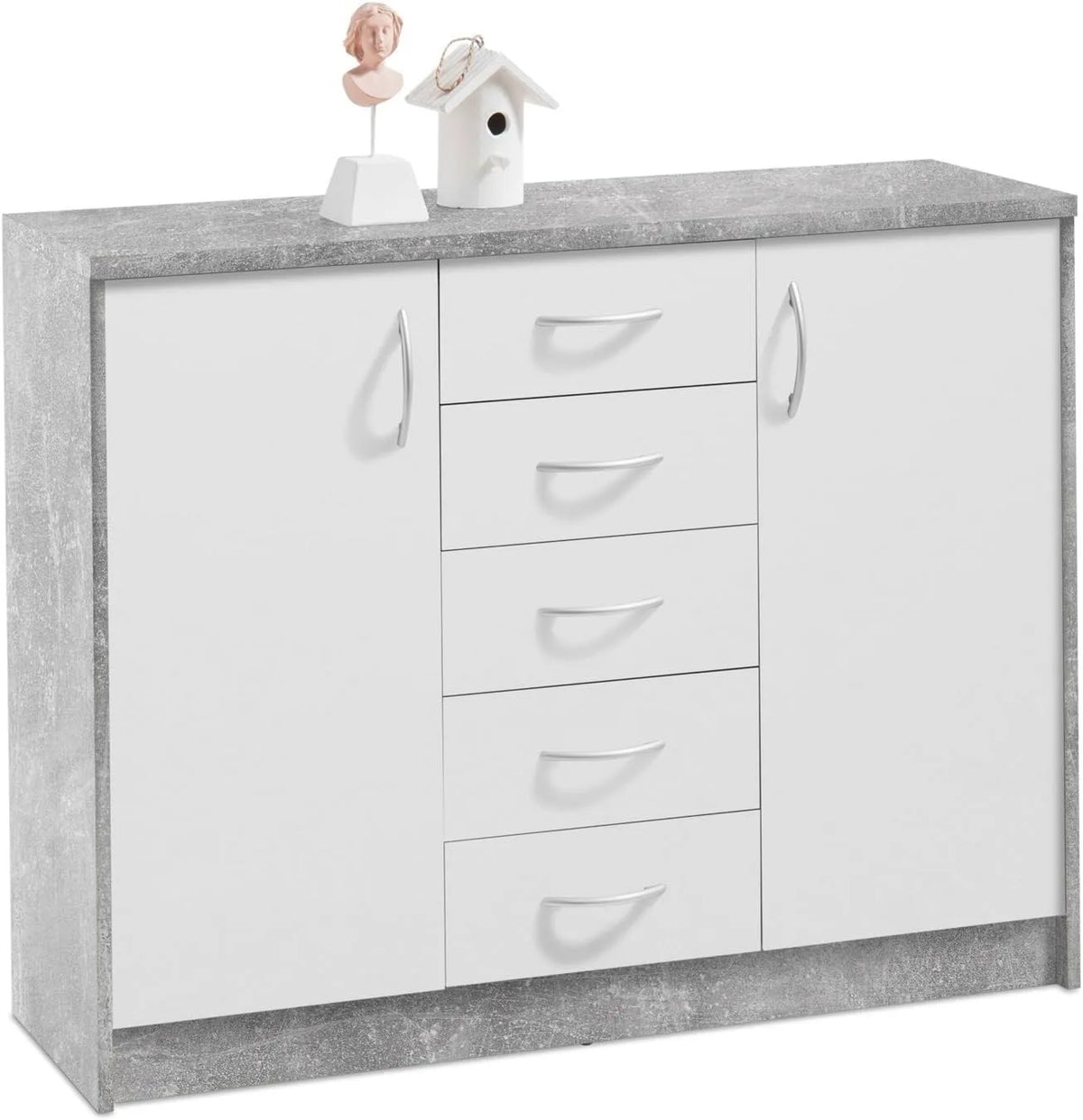 Sideboard und Anrichte — mit Schubladen, 2 Türen, 5 Schubladen, weiß