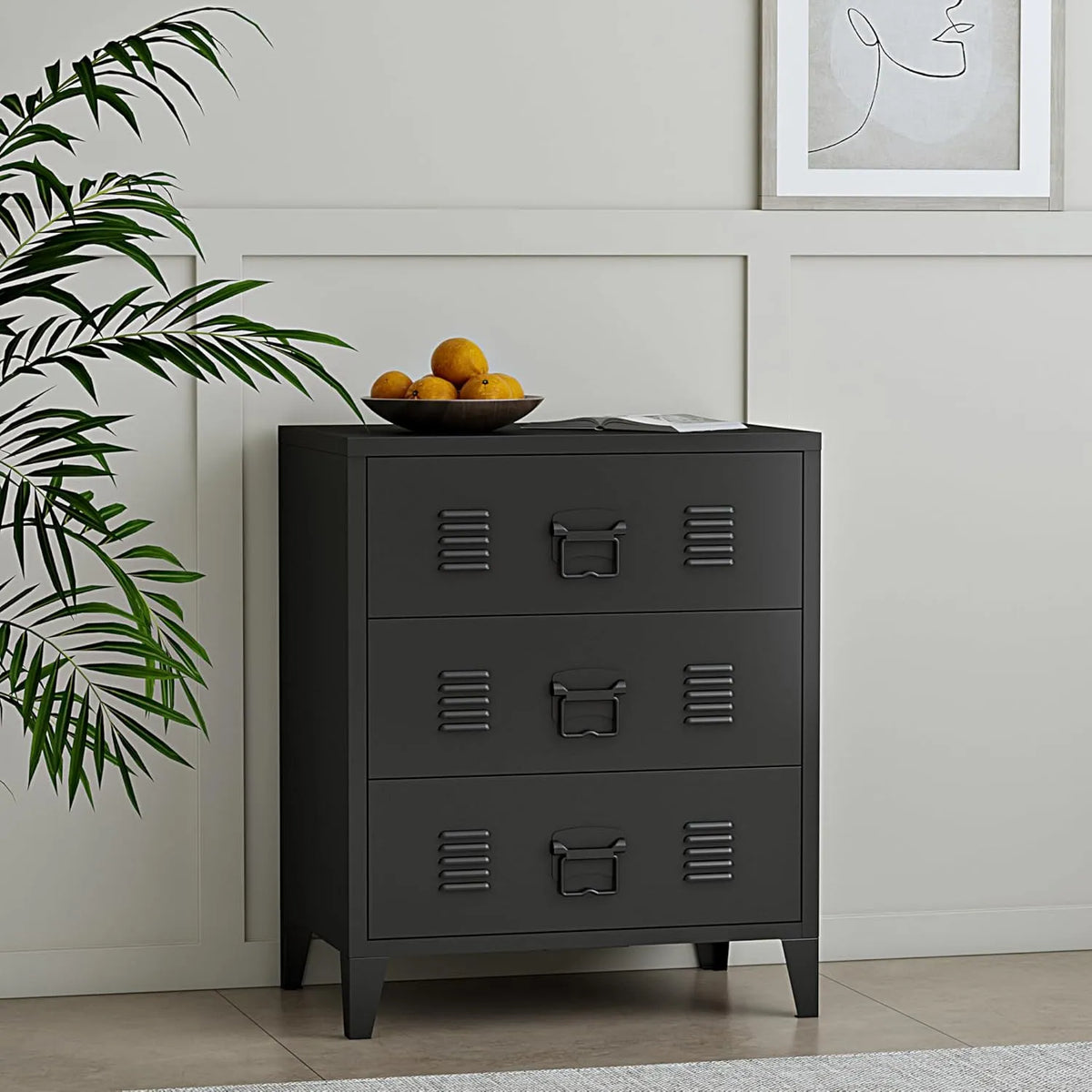 Metallschrank und Aufbewahrungsschrank — aus Stahl, mit Schubladen, 3 Schubladen, 60 × 40 × 72 cm, schwarz