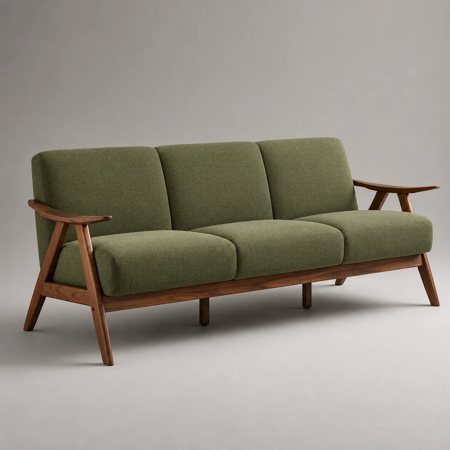 3-Sitzer Sofa mit Baumwoll-Polyester Bezug Olivgrün Walnussholzrahmen