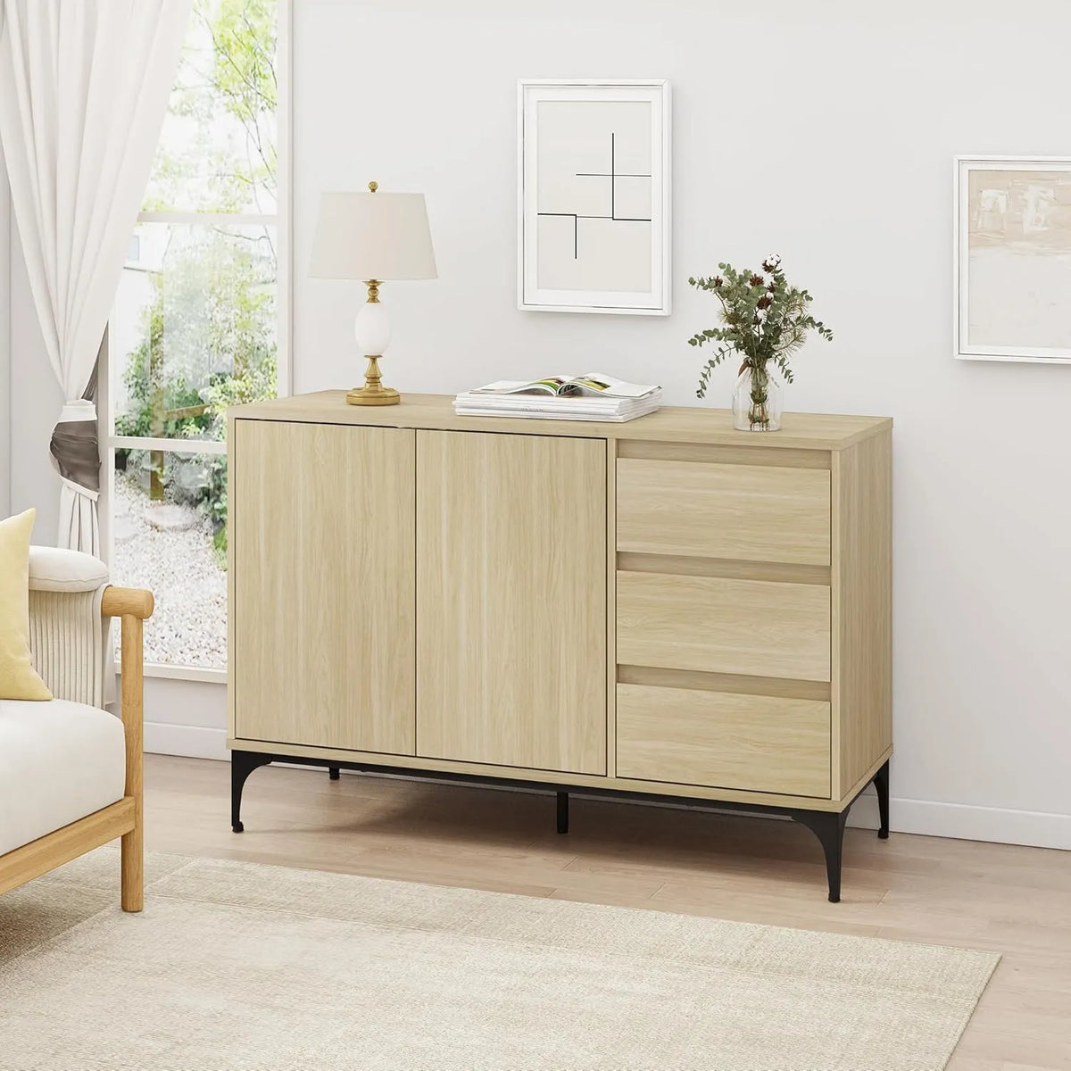 Sideboard und Anrichte — mit Schubladen, verstellbar, 2 Türen, 3 Schubladen, 77 × 120 × 40 cm