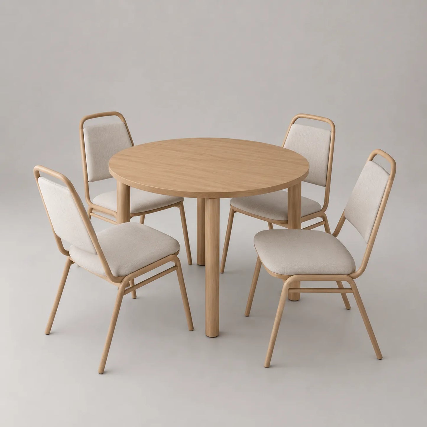 Runder Tisch mit 4 Stühlen aus Holz Beige