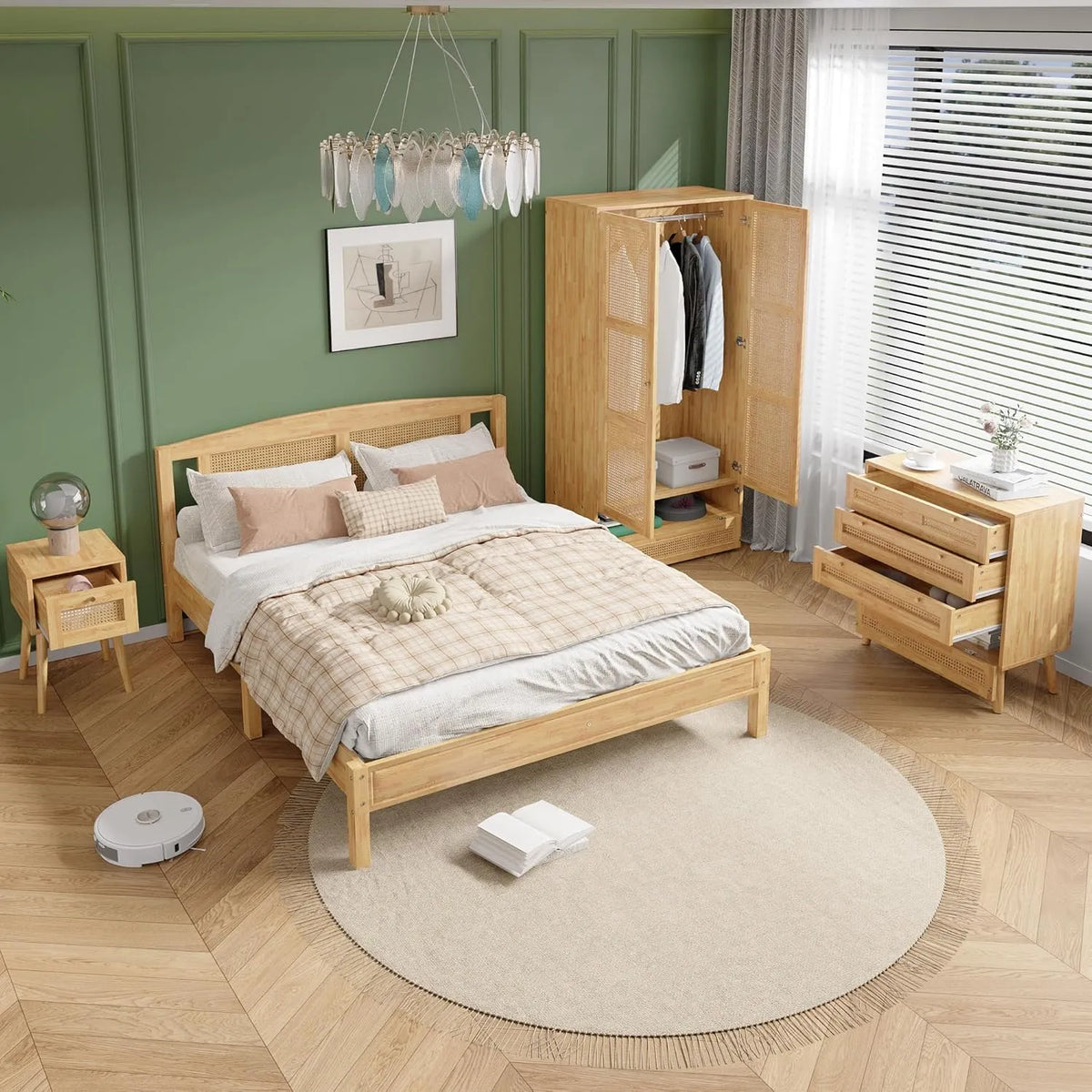 Bettgestell und Bettrahmen — TLG, mit Kleiderschrank, 4-TLG, 160 × 200 cm, aus Polyrattan