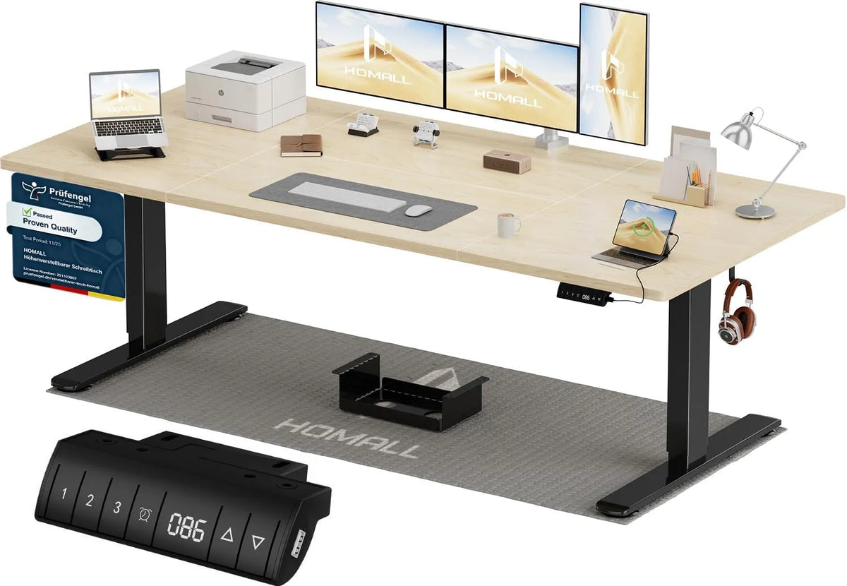 Schreibtisch und Computertisch: USB-A, höhenverstellbar, mit USB-Anschluss, 200 × 80cm, schwarz