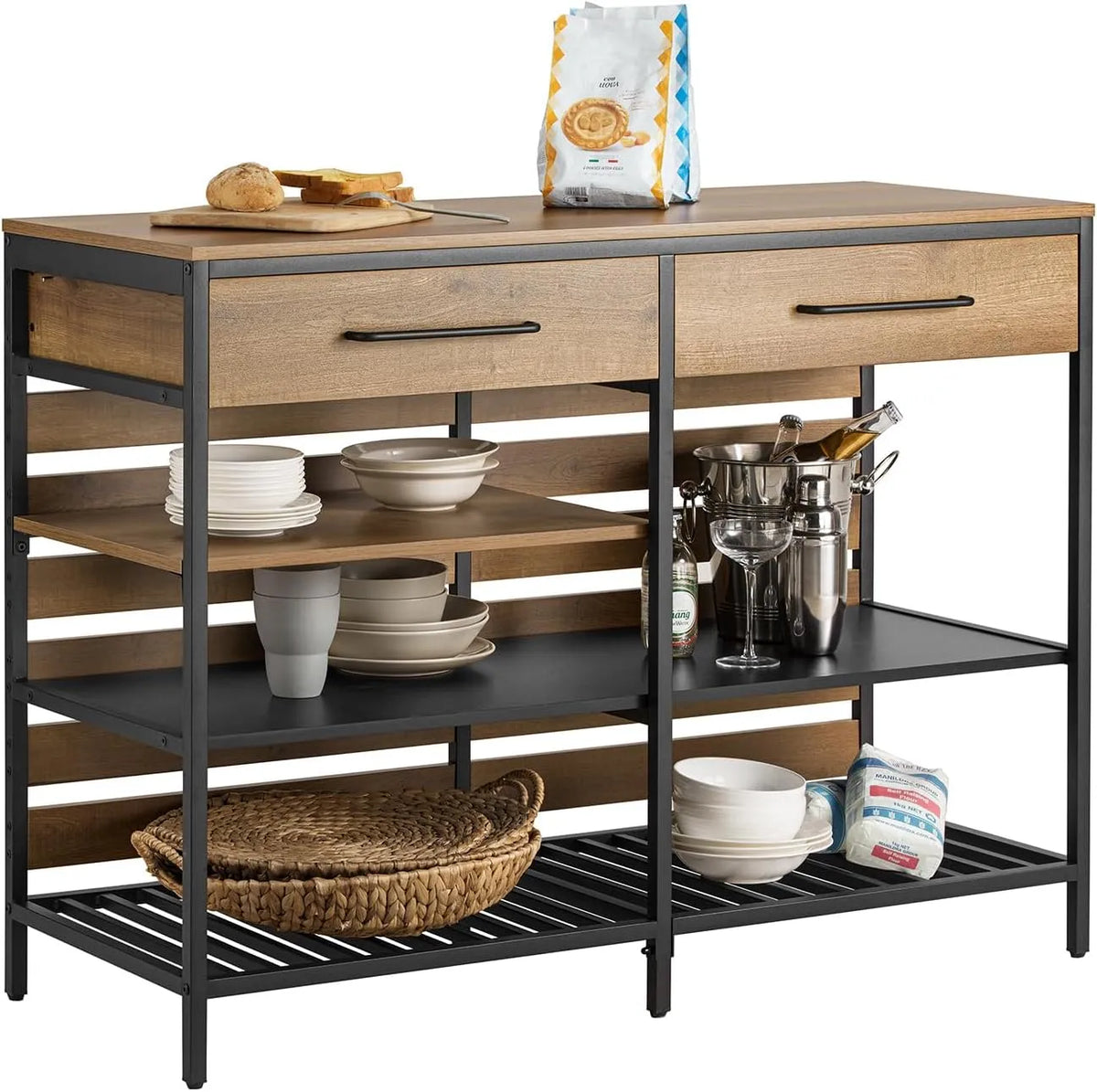 Sideboard und Anrichte – FSB85-PF-A, mit Schubladen, 2 Schubladen, 120 × 91 × 45cm, braun, SoBuy FSB85-PF-A, aus Metall