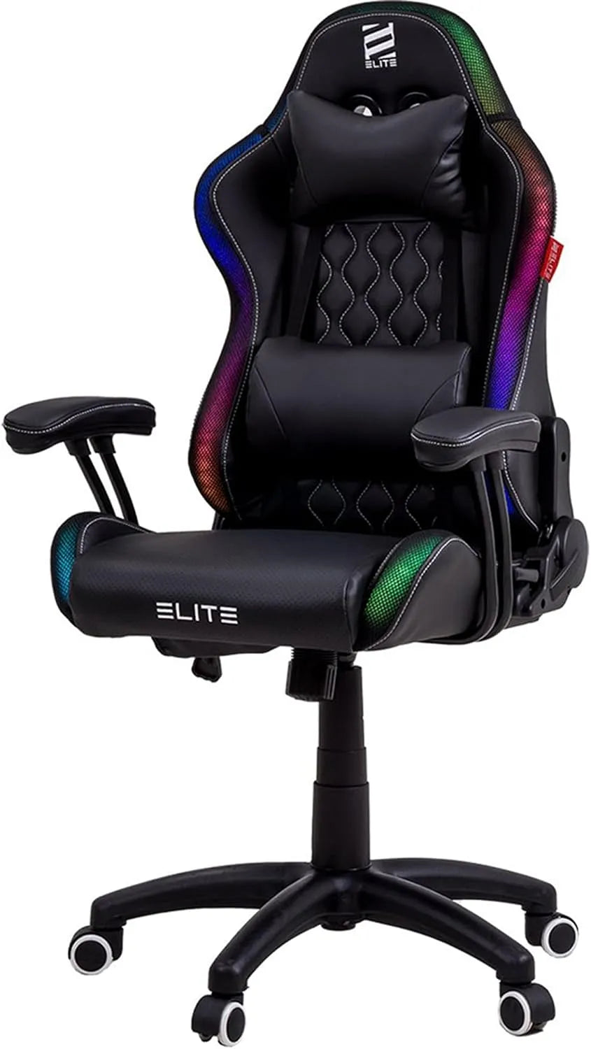 Sessel und Polsterstuhl – Kunstleder, für Kinder, aus PU-Leder, mit Schreibtisch, für Gaming, schwarz, mit LED-Beleuchtung