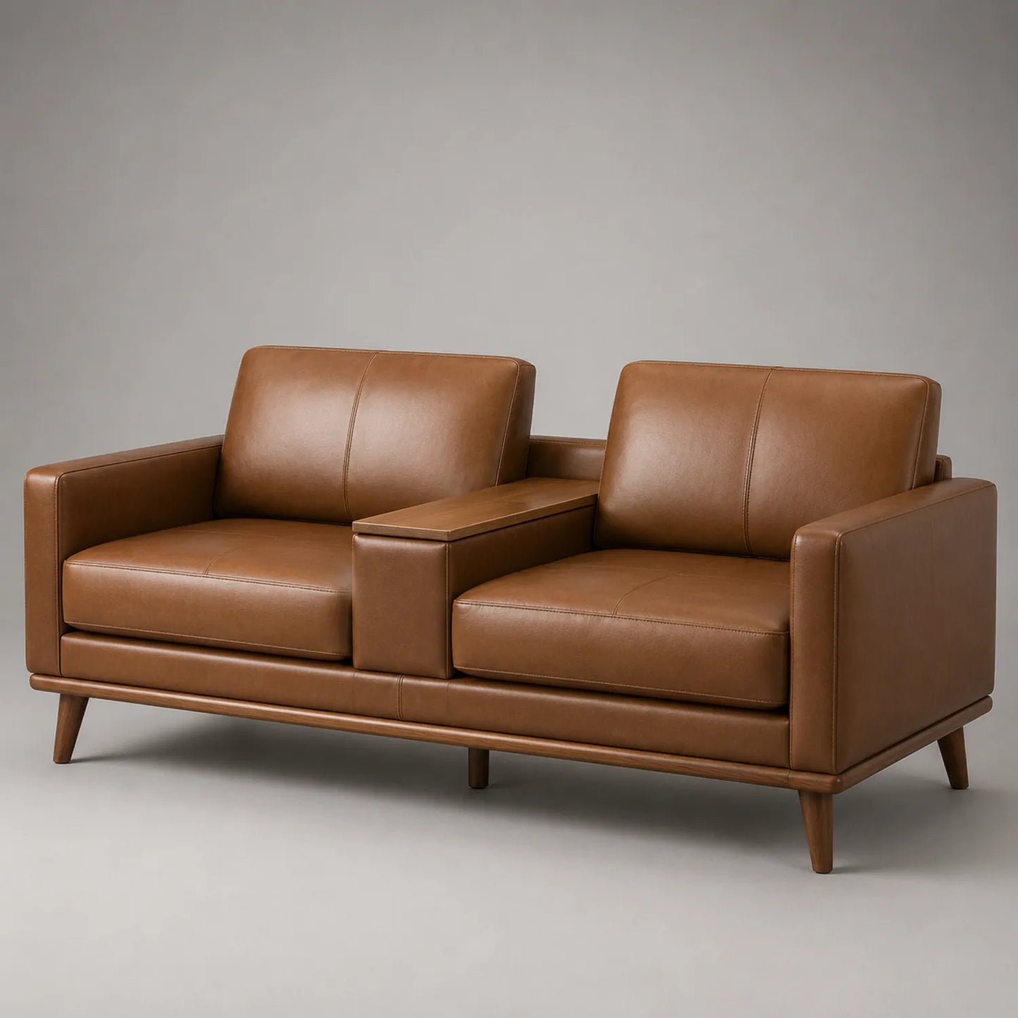 2-Sitzer Sofa Lederoptik Braun mit Mittelkonsole