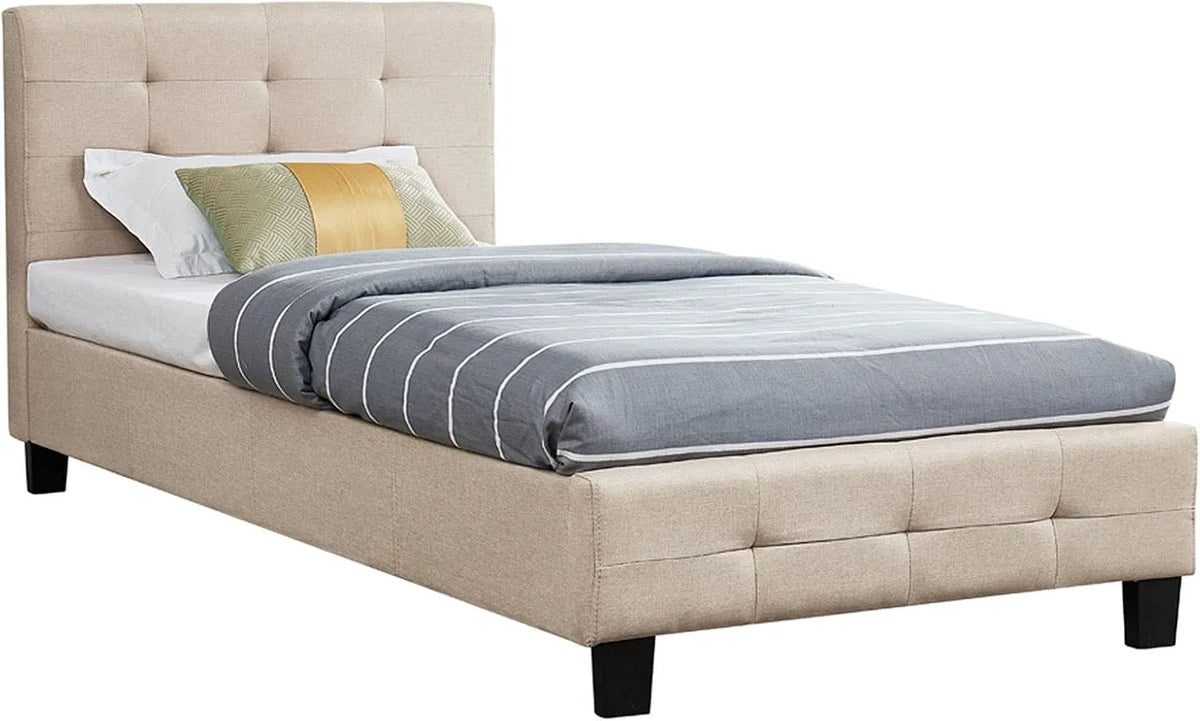 Polsterbett und gepolstertes Bettgestell: mit Lattenrost, 90 × 200 cm, beige