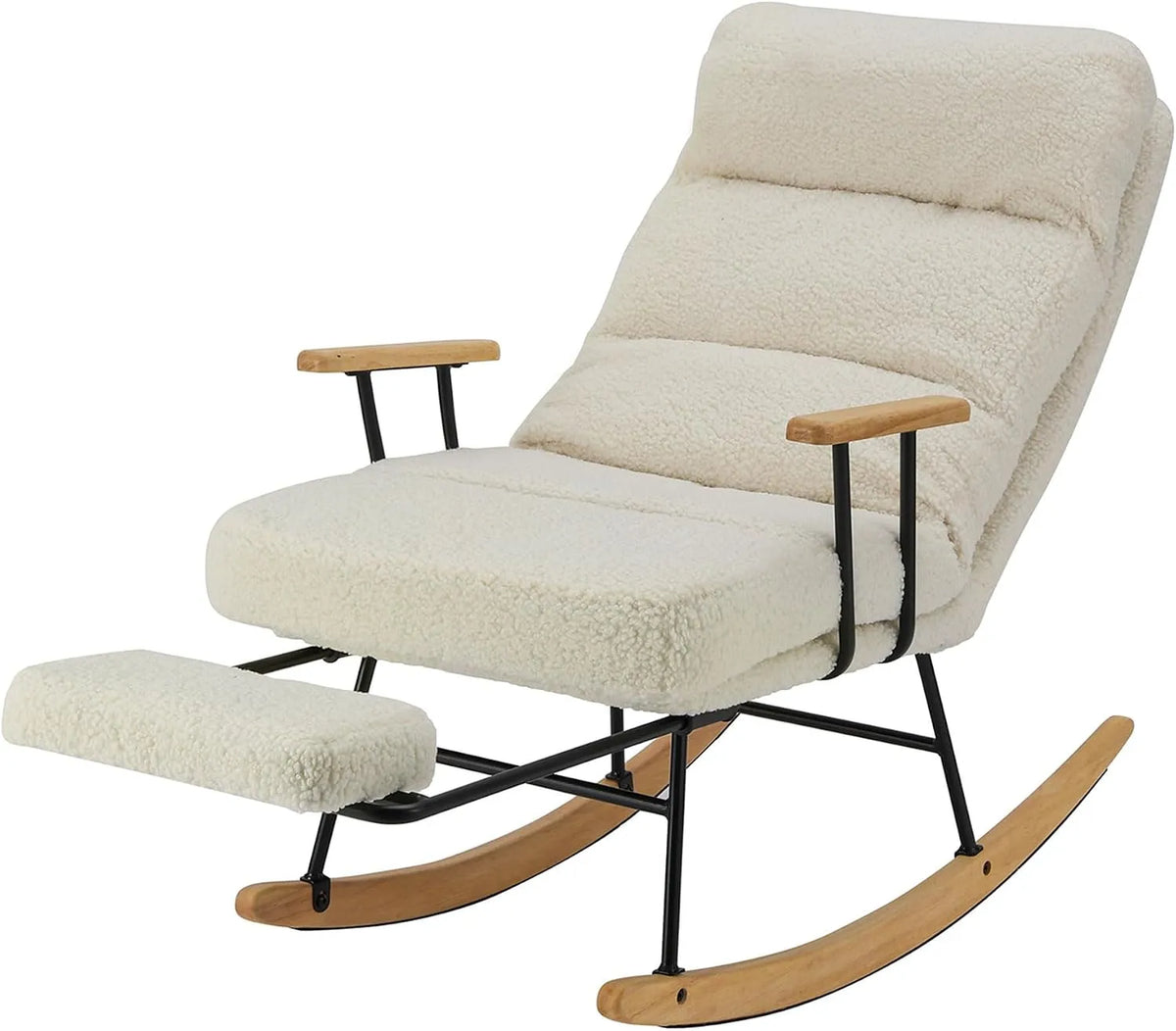 Schaukelstuhl: rutschfest, aus Holz, mit Armlehnen, mit Rückenlehne, 150kg, beige