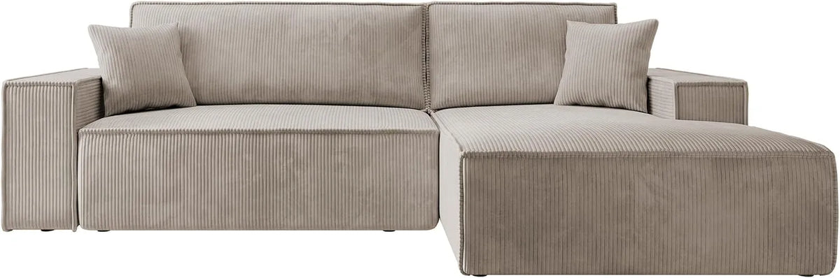 Ecksofa und Wohnlandschaft – Eckcouch Schlafsofa, rechte Ausrichtung, mit Stauraum, mit Schlaffunktion, beige
