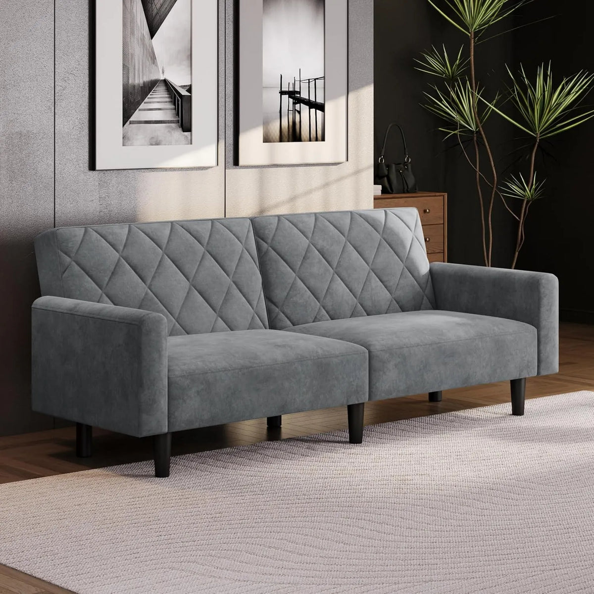 Schlafsofa und Sofabett – mit Schlaffunktion, mit Samtbezug, 2 Sitzer, 140, 5 × 94 cm, 159cm, grau, mit Stoffbezug, 2-Sitzer