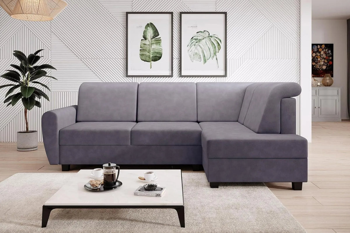 Ecksofa und Wohnlandschaft – L-Form, rechte Ausrichtung, mit Bettkasten, mit Schlaffunktion, grau