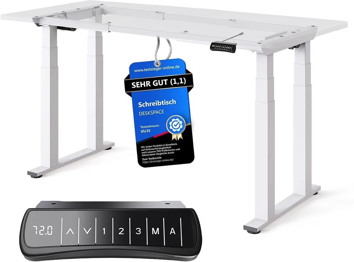 Schreibtisch und Computertisch: höhenverstellbar, mit USB-Anschluss, weiß