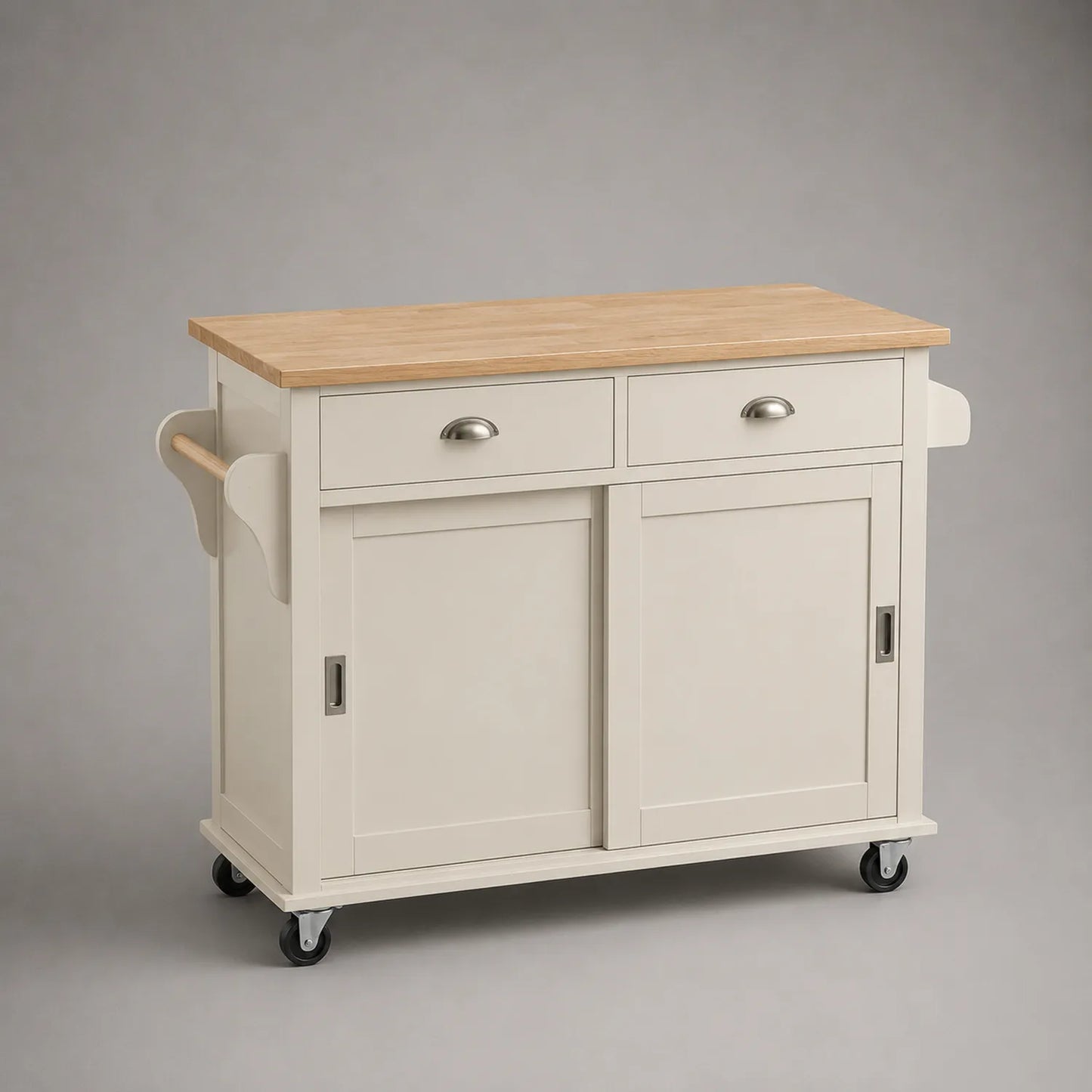 Küchenwagen mit Eichenholzoberfläche und MDF-Korpus Weiß