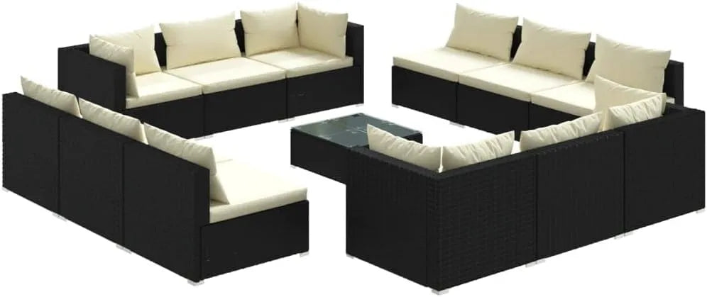 Ecksofa und Wohnlandschaft – Ecksofa Sofa, mit Kissen, aus Polyrattan, 13-TLG, schwarz