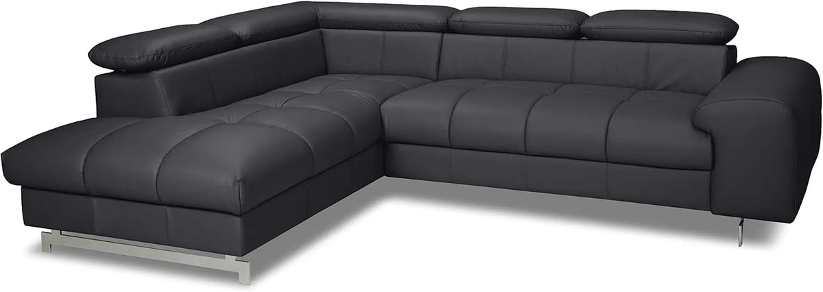 Ecksofa und Wohnlandschaft: Chef, aus PU-Leder, verstellbar, 262 × 72 × 206, schwarz