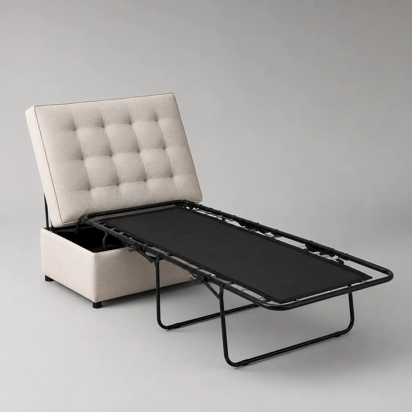Metallrahmen Sofa mit Schlaffunktion Leinen Beige/Schwarz