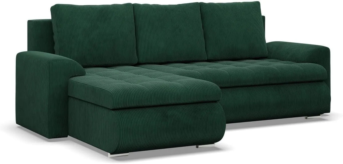 Ecksofa und Wohnlandschaft: FORESTA, linke Ausrichtung, mit Cordbezug, mit Bettkasten, mit Schlaffunktion, 230 × 89 × 159, grün