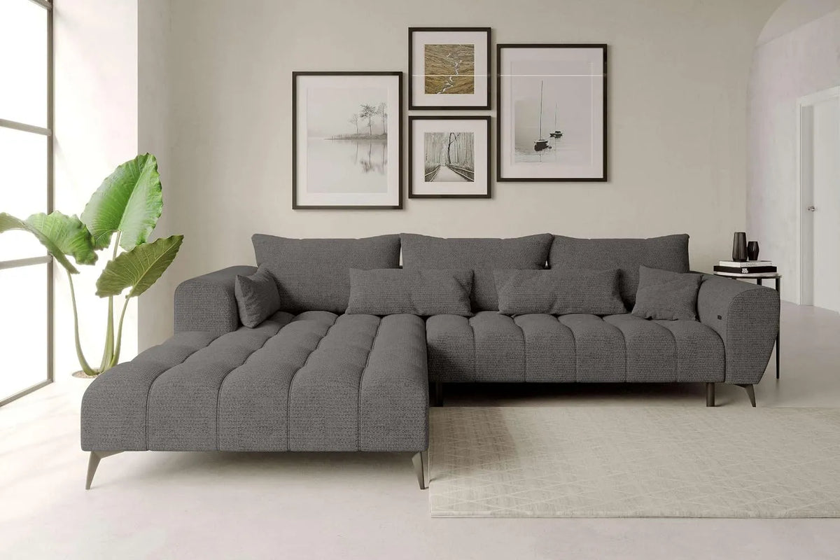 Ecksofa und Wohnlandschaft: Polsterecke Eckcouch, linke Ausrichtung, mit Chenille-Bezug, anthrazit