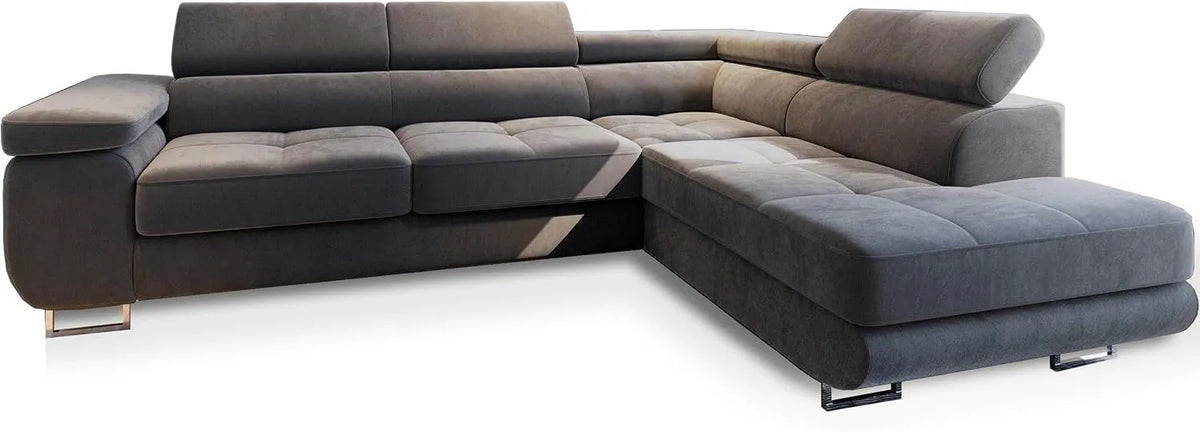 Ecksofa und Wohnlandschaft: Selva R-S, L-Form, mit Bettkasten, mit Schlaffunktion, grau