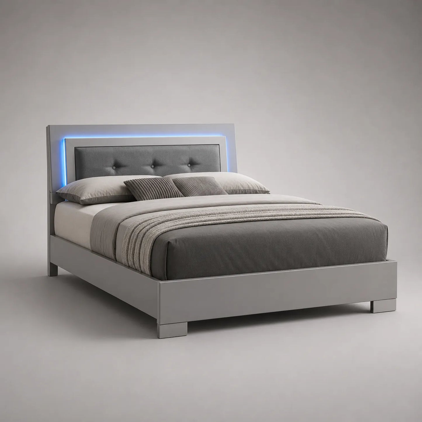 Bett mit LED-Beleuchtung 160x200 cm Grau Stoff MDF