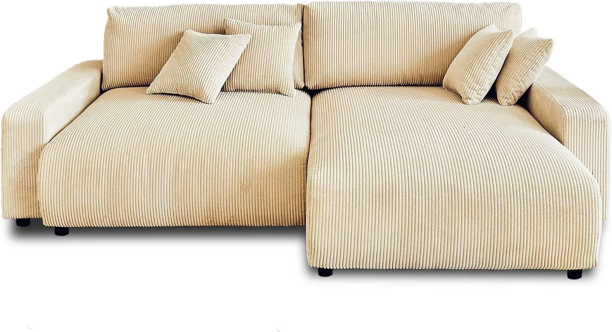Ecksofa und Wohnlandschaft – mit Cordbezug, mit Bettkasten, mit Schlaffunktion, 4-Sitzer, beige