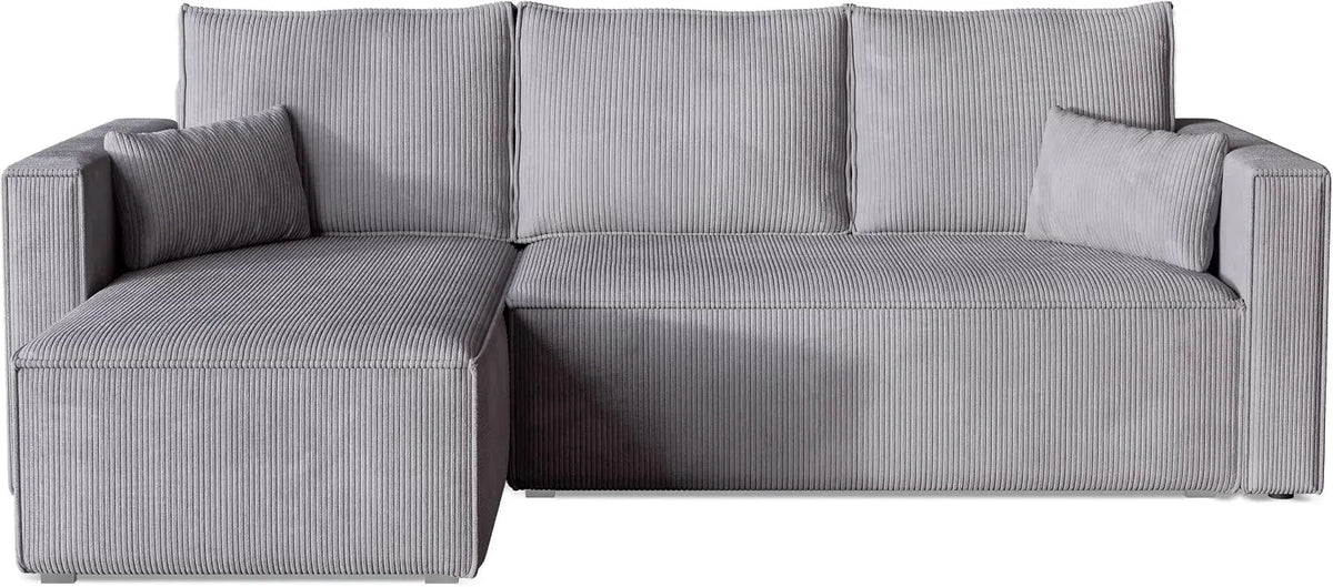 Ecksofa und Wohnlandschaft: TOP, mit Cordbezug, mit Bettkasten, mit Schlaffunktion, 230 × 145 × 74 cm, grau, mit Stoffbezug