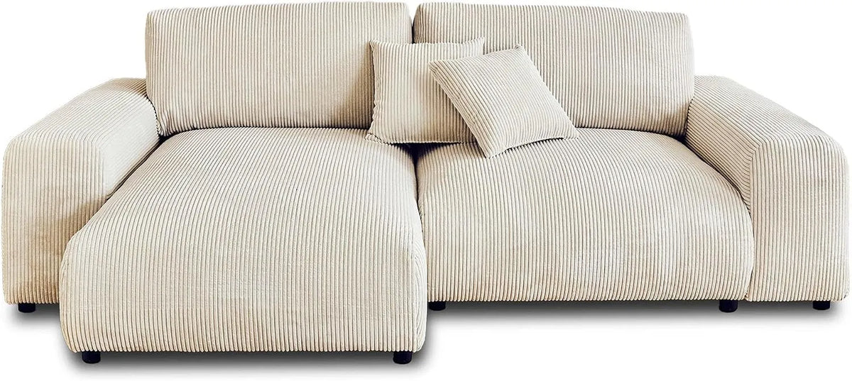 Ecksofa und Wohnlandschaft — mit Cordbezug, 4-Sitzer, beige