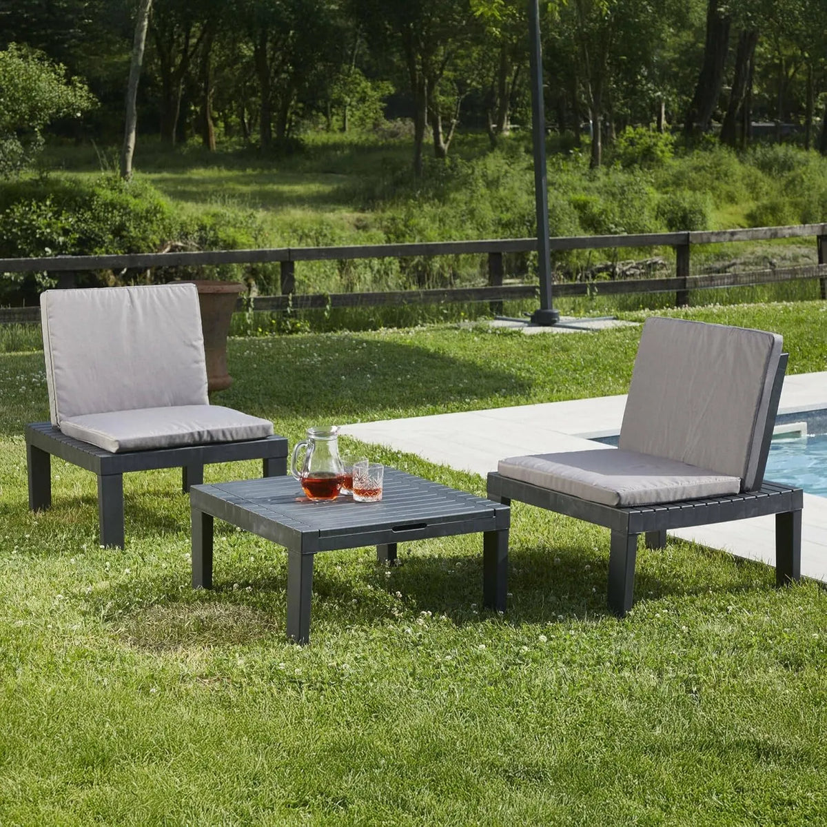 Gartenmöbel-Set und Lounge-Set – mit Rückenlehne, mit Kissen, anthrazit