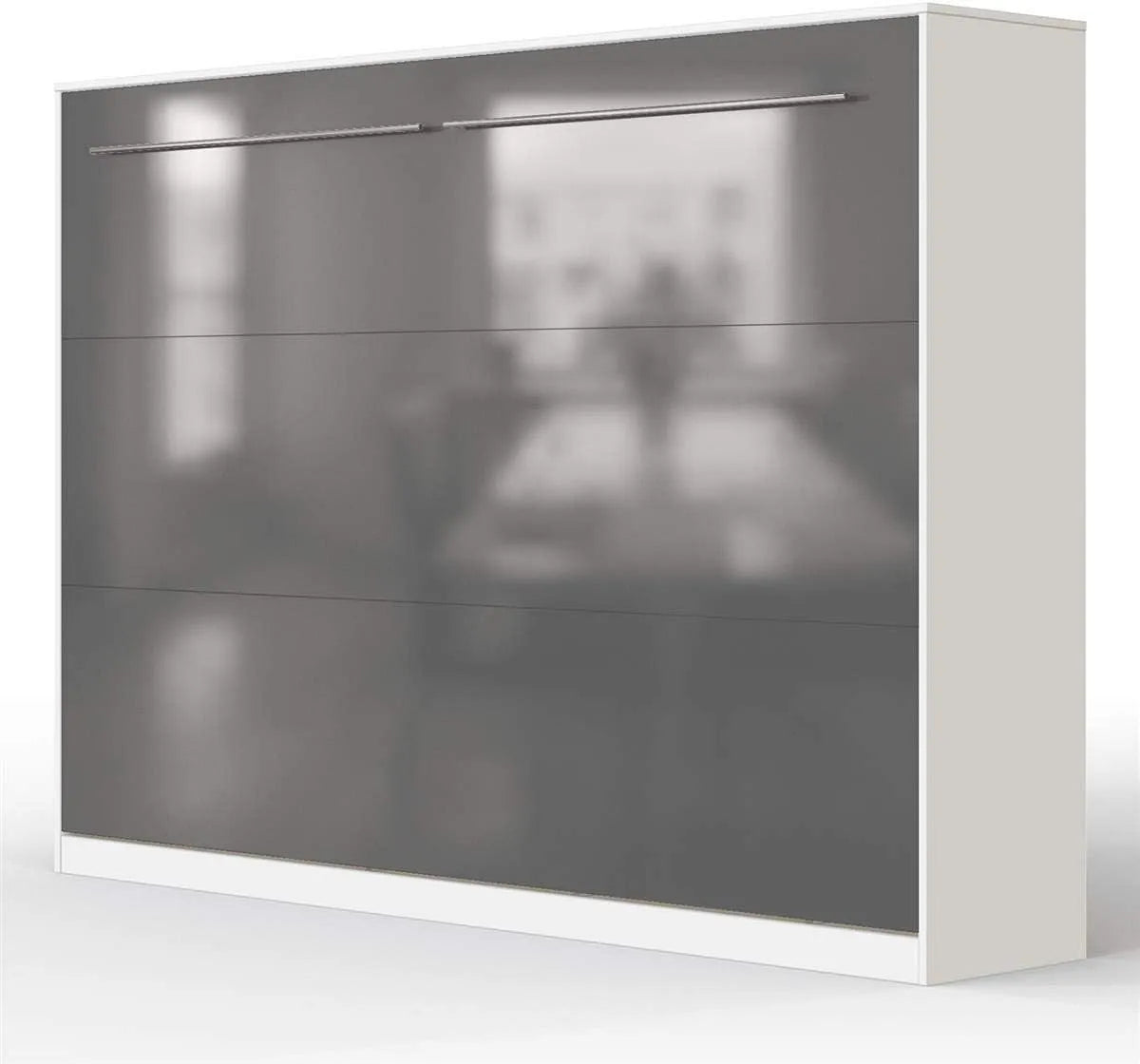 SMARTBett Schrankbett Standard Weiss/Anthrazit Hochglanzfront 140 Horizontal