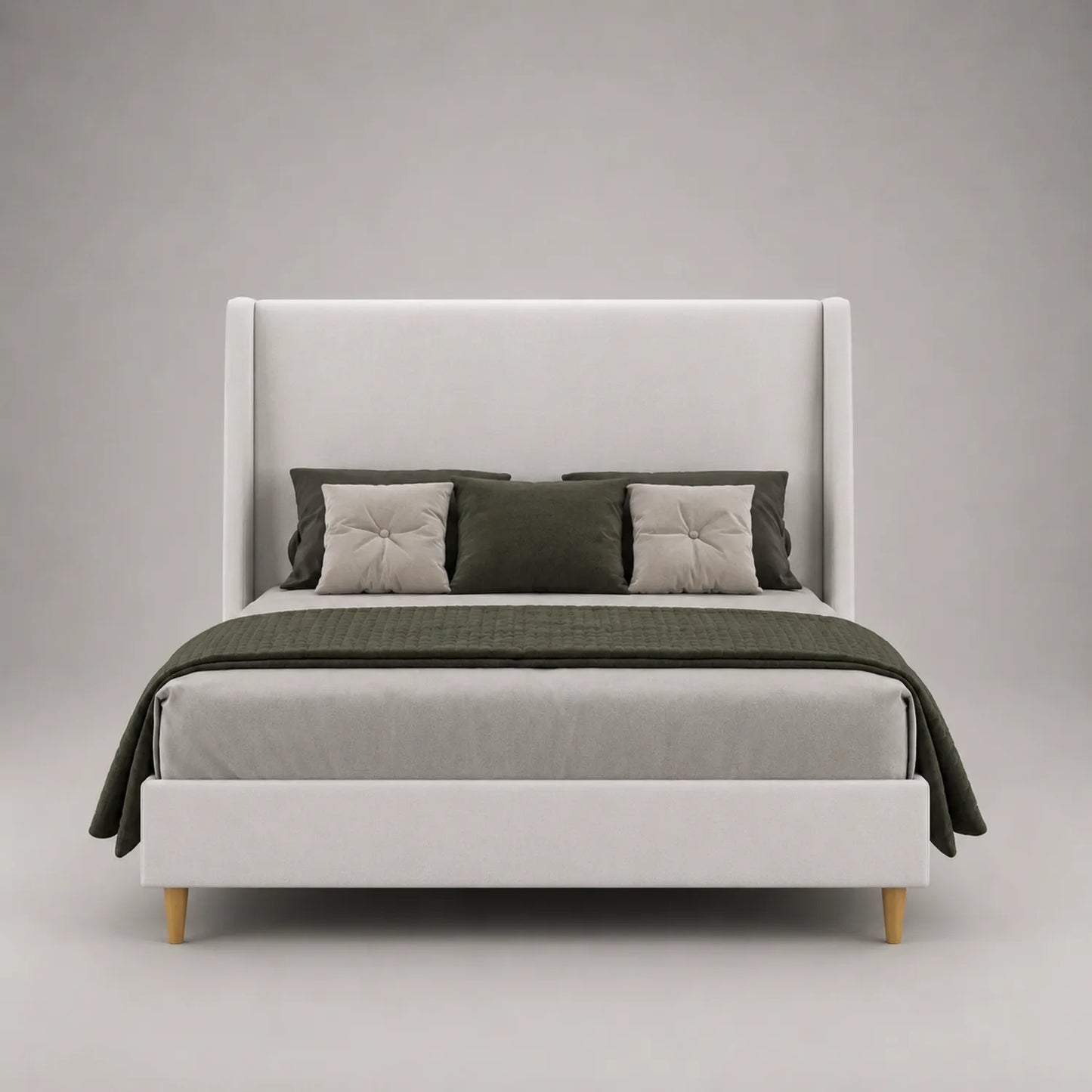 Massivholzbett mit Leinenpolsterung 200x160 cm Creme