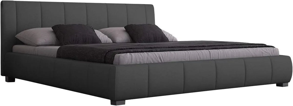 Polsterbett und gepolstertes Bettgestell – aus PU-Leder, 140 × 200 cm, grau