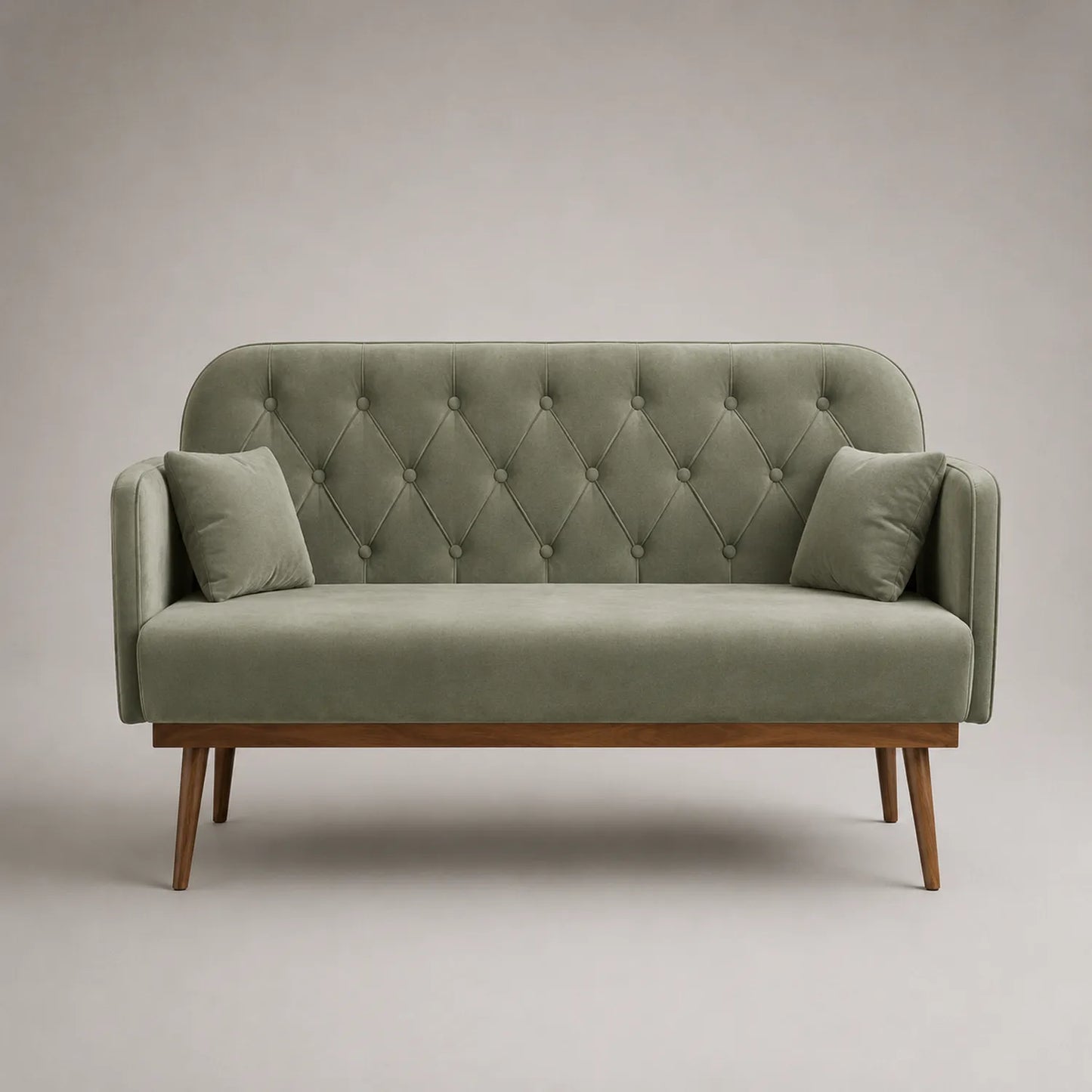 3-Sitzer Sofa mit grünem Samtbezug und Holzrahmen