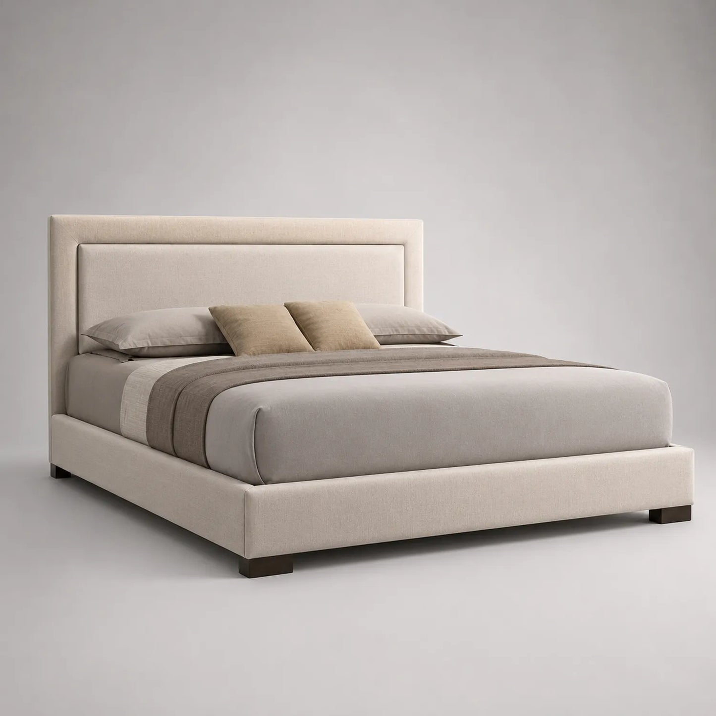 Polsterbett mit Kopfteil Leinenstoff Beige