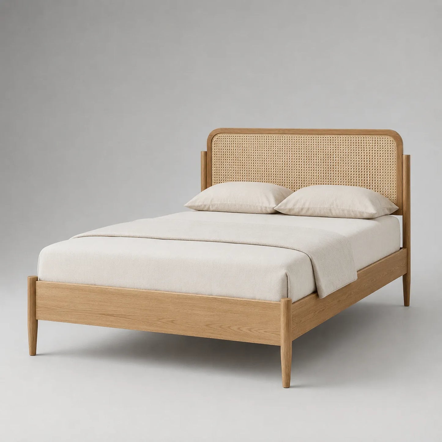 Holzbett Eiche mit Rattan-Kopfteil 200x160 cm Natur
