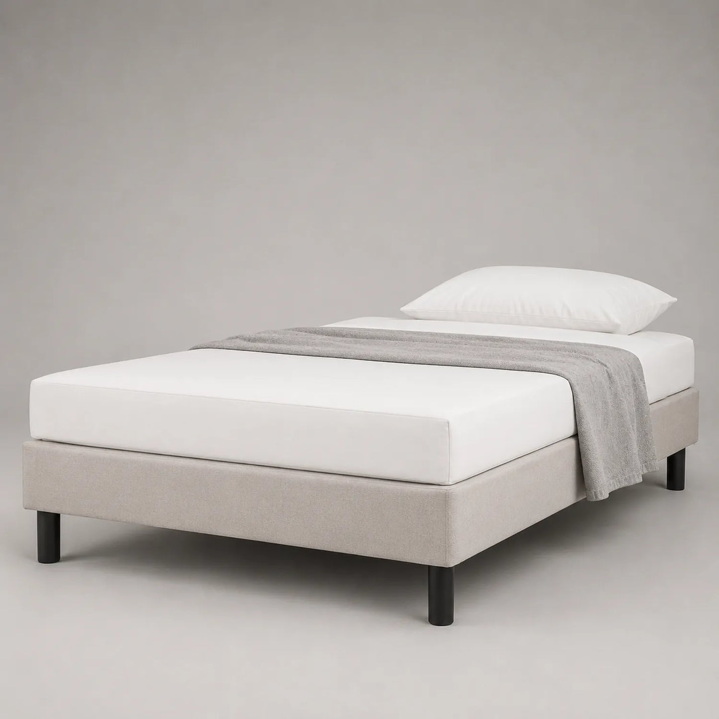 Einzelbett mit Holzrahmen und Polyesterbezug Beige 200x90 cm