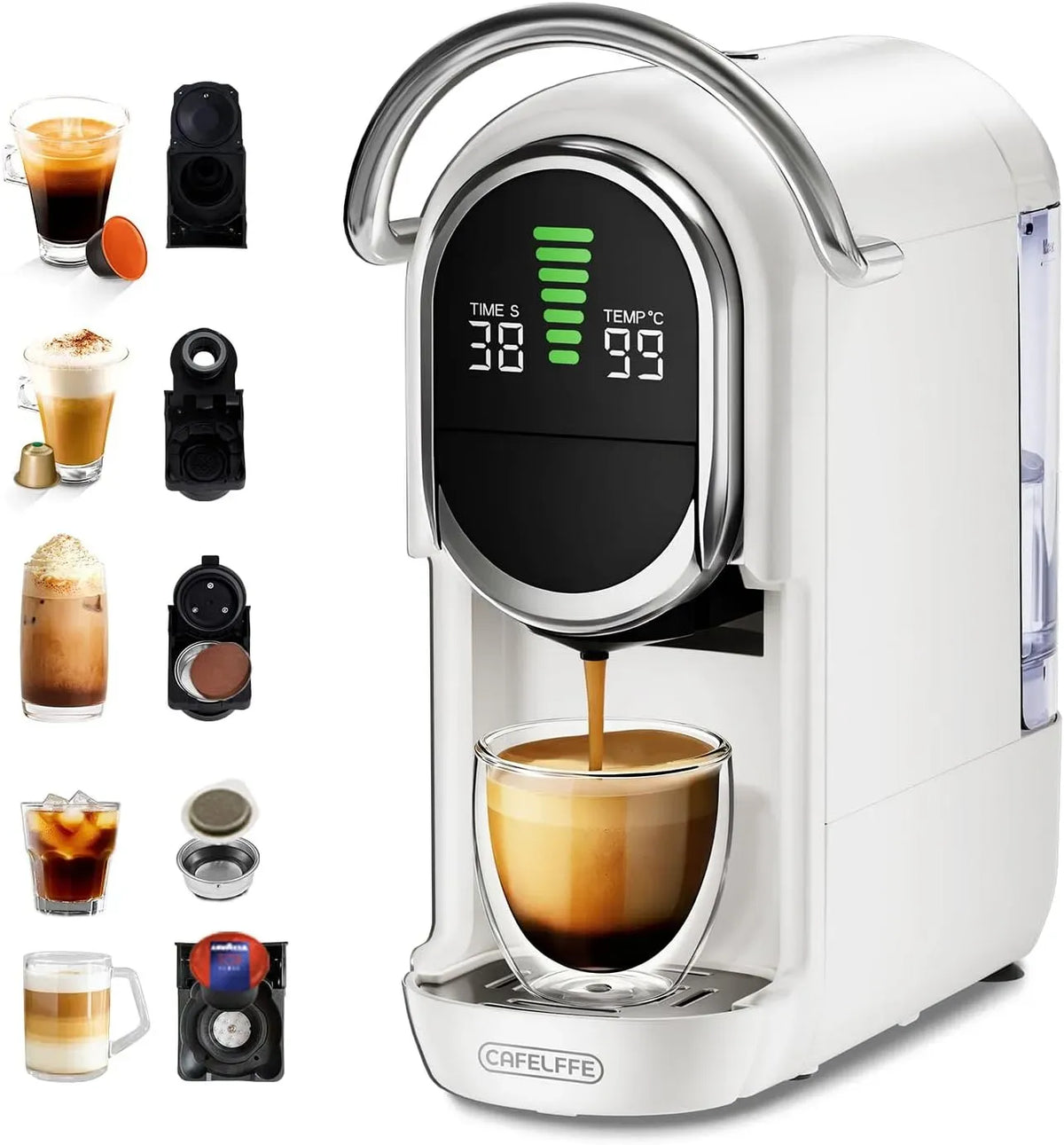 Espressomaschine, 1450 W, CAFELFFE MK-609S 5-in-1, 7 Brühgrößen & Heiß-/Kaltbrühung
