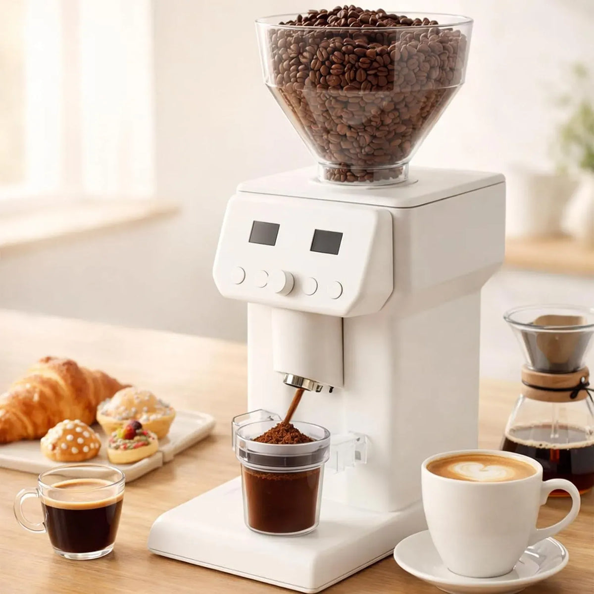 Bohnenbehälter, Scheibenmühle, Antistatisch, Kaffeemühle, Kaffeebohnenmühle, 50 mm, 550 g, Timer